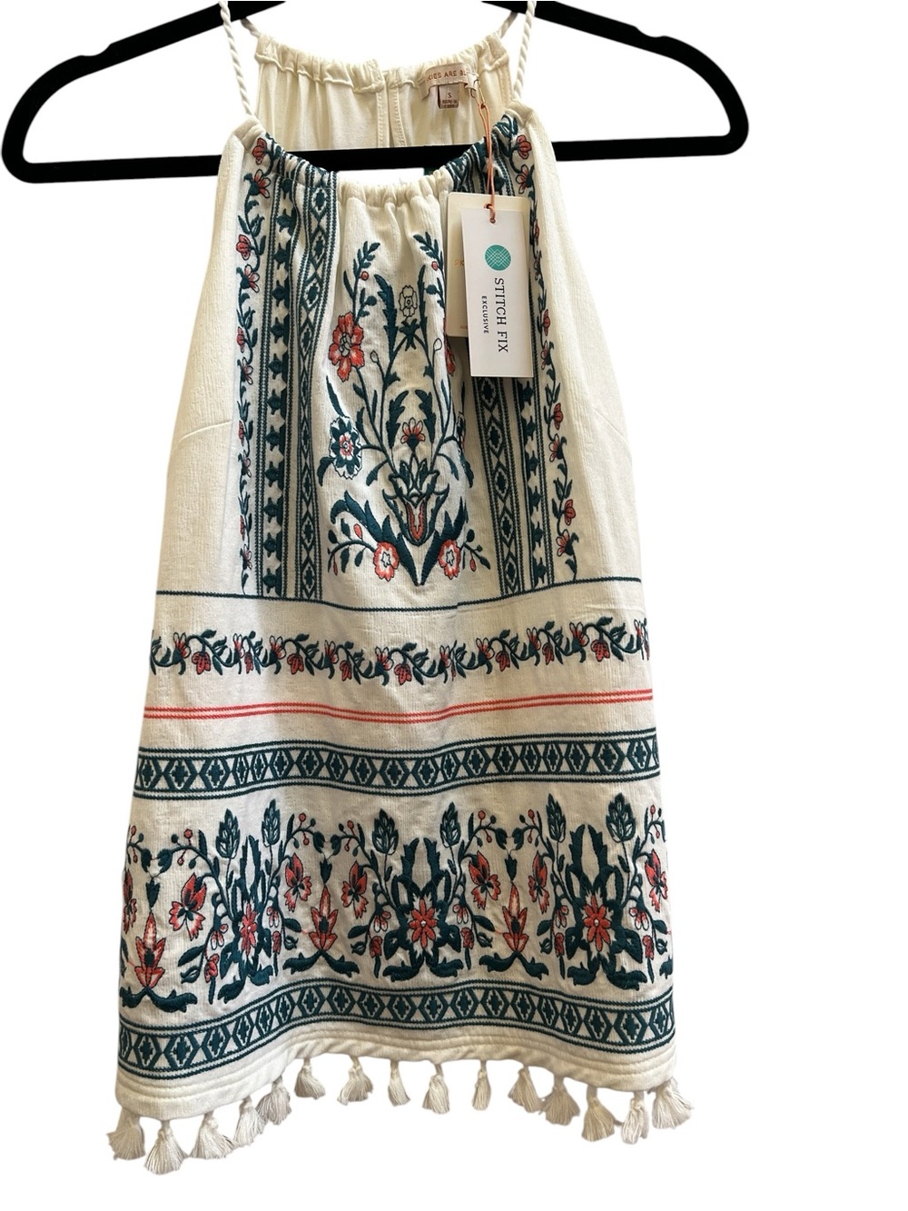 Skies Are Blue Embroidered Tassel Boho Sleeveless Top NWT Small Cottagecore - Picture 2 of 8
